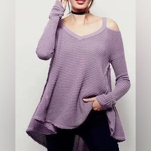 Free People Purple Moonshine Waffle Knit Cold Shoulder Sweater